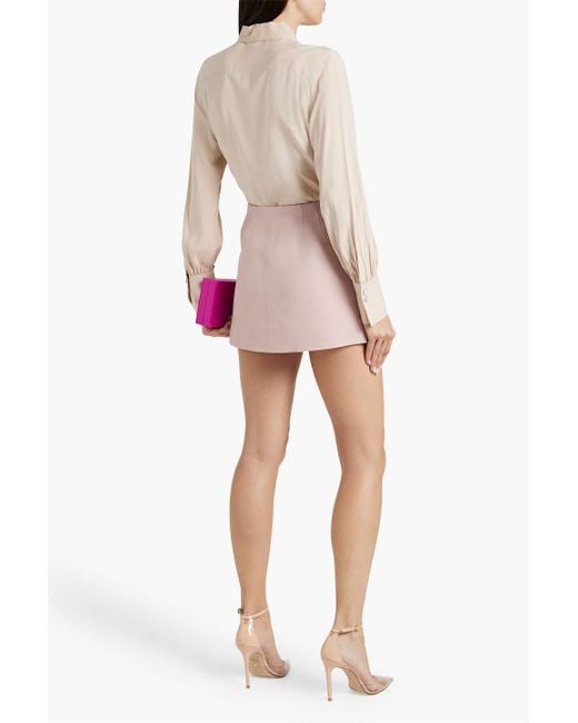 Valentino Garavani Pink Skirt-effect Embellished Wool And Silk-blend Crepe Shorts