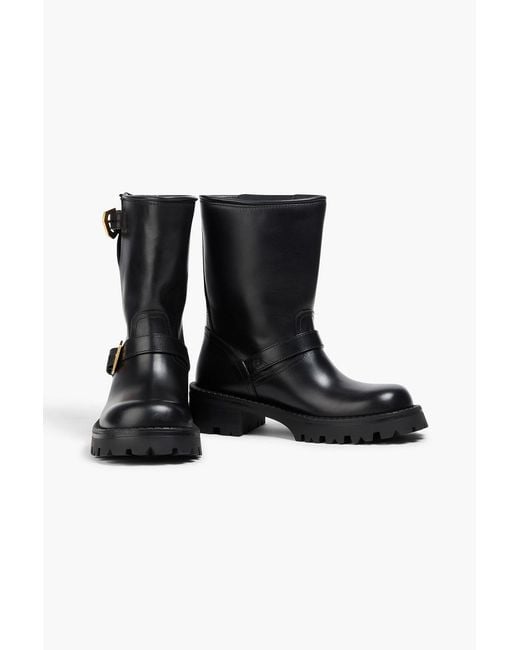 Versace Black Buckled Leather Combat Boots