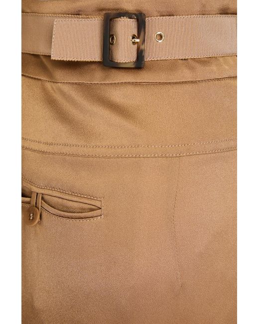 Alberta Ferretti Natural Pleated Satin-crepe Wide-leg Pants