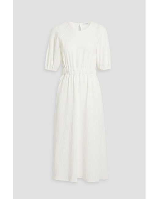 Iris & Ink White Corinne Cotton-blend Jacquard Midi Dress