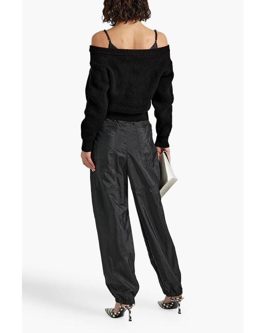 T By Alexander Wang Black Cold-shoulder Ribbed Cotton-blend Sweater