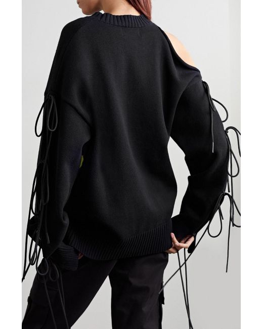 Monse Black Lace-up Intarsia Cotton Sweater