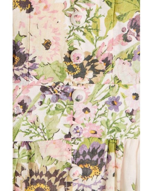 Zimmermann Natural Floral-Print Linen Mini Dress