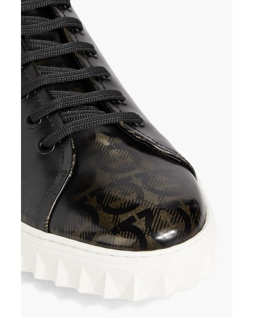 Ferragamo Black Cube Logo-print Patent-leather Sneakers for men