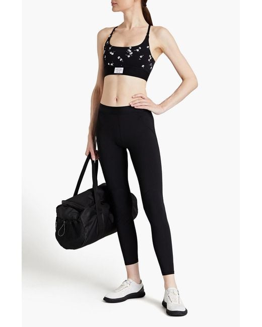 Adam Selman Sport Black Floral Print Stretch Sports Bra