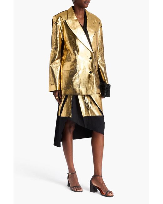 Dries Van Noten Metallic Double-Breasted Coated Wool-Flannel Blazer