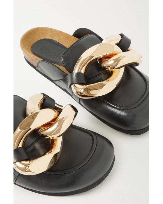 J.W. Anderson Black Chain-embellished Leather Slippers