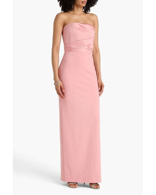 Solace London Pink Afra Strapless Pleated Crepe Maxi Dress