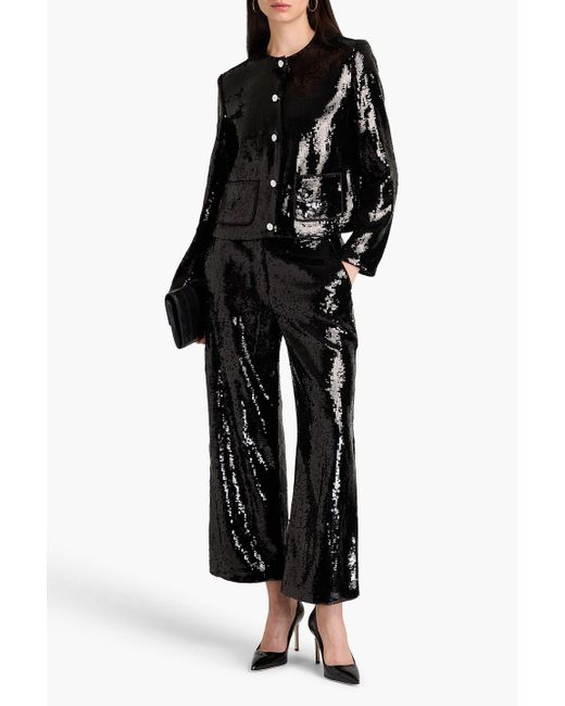Theory Black Sequined Crepe Straight-leg Pants