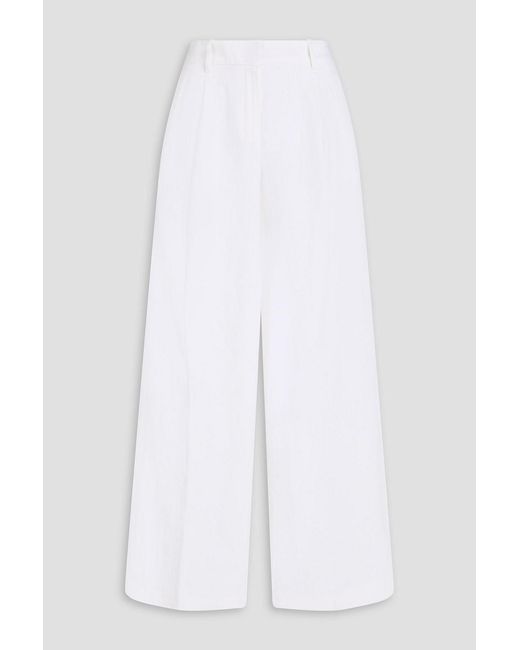 Theory White Pleated Linen Wide-Leg Pants