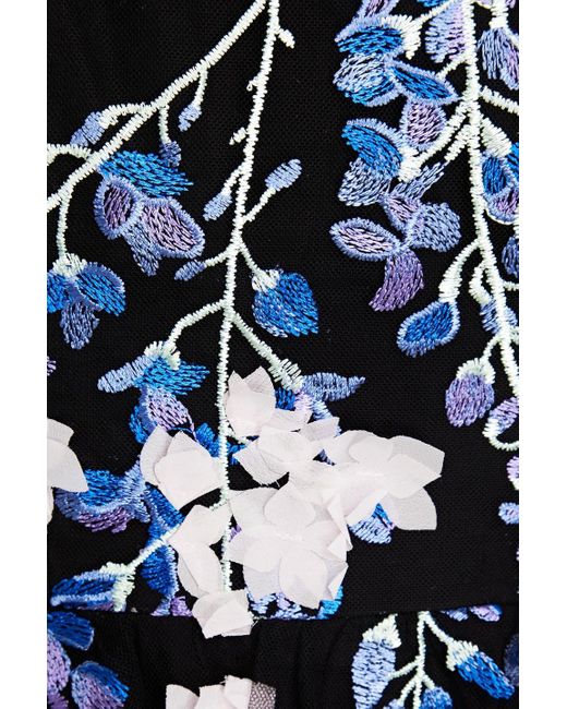 Marchesa Black Embroidered Tulle Midi Dress