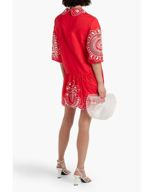 RED Valentino Red Gathe Embroide Cotton-poplin Mini Dress