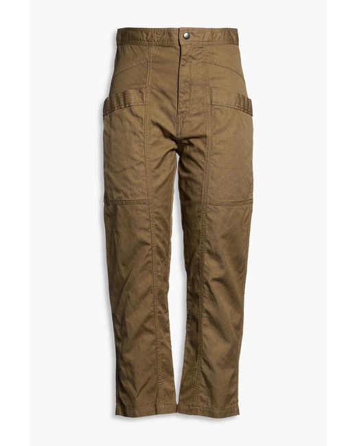 Isabel Marant Green Cropped Cotton And Linen-Blend Straight-Leg Pants
