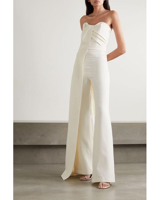 Safiyaa White Layered Strapless Crepe Jumpsuit