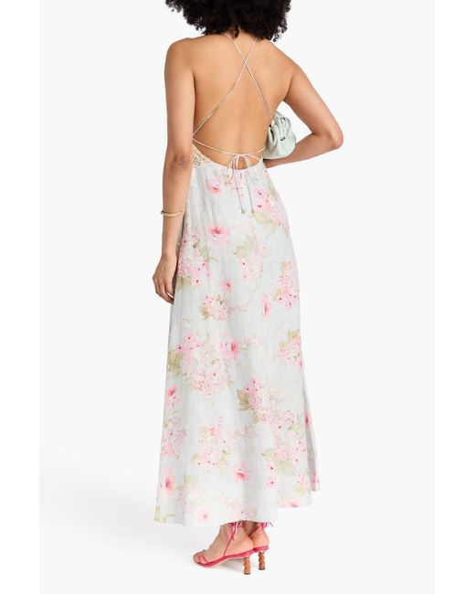 Zimmermann White Lace-Trimmed Floral-Print Linen Maxi Dress