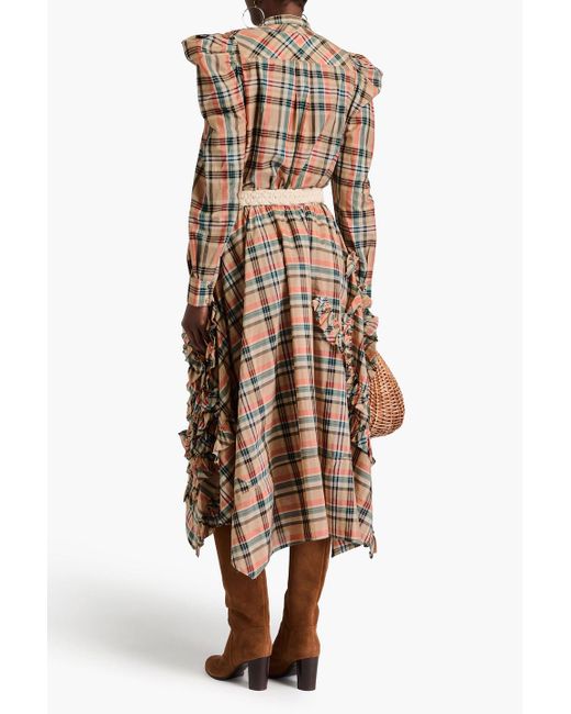 Ulla Johnson Brown Langley Checked Cotton And Silk-blend Blouse