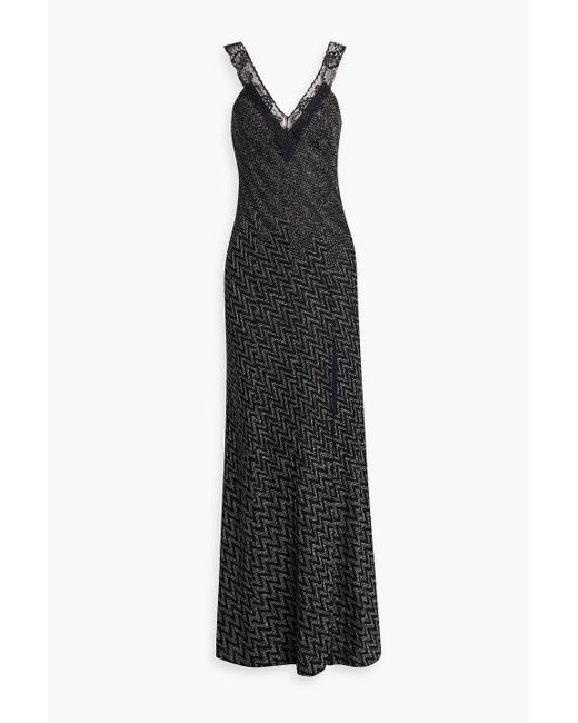 Missoni Black Lace-trimmed Metallic Crochet-knit Maxi Dress