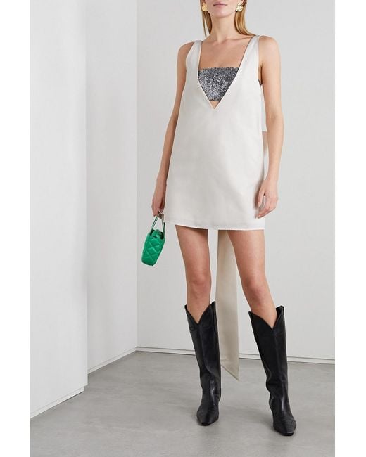 Staud White Irie Sequined Tulle-trimmed Cotton-blend Faille Mini Dress