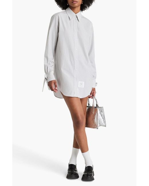 Thom Browne White Striped Silk And Cotton-Blend Poplin Shirt