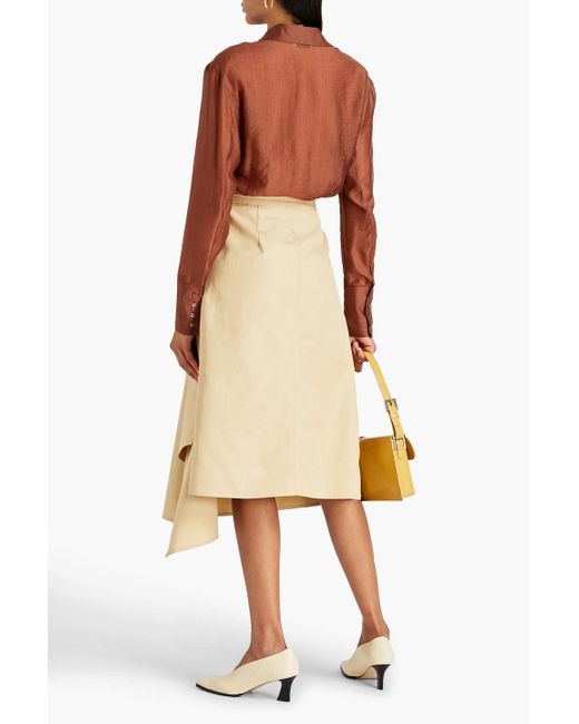 LVIR Natural Draped Cotton-blend Twill Midi Wrap Skirt