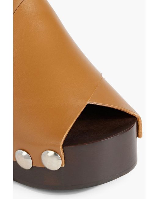 Ganni Brown Studded Leather Platform Mules
