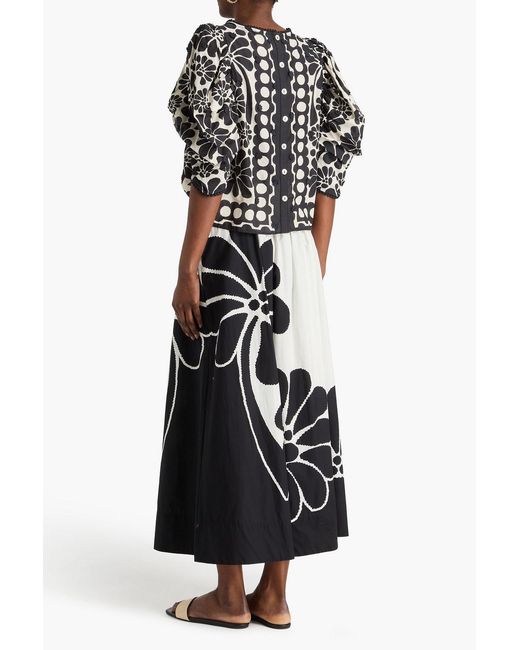 Farm Rio Black Printed Cotton-Gauze Top