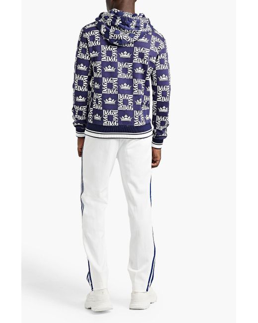 Dolce & Gabbana Blue Printed French Cotton-terry Hoodie for men