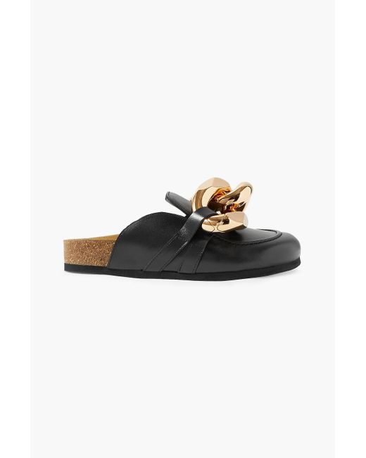 J.W. Anderson Black Chain-embellished Leather Slippers