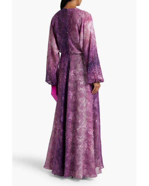Mikael Aghal Purple Printed Fil Coupé Chiffon Maxi Dress
