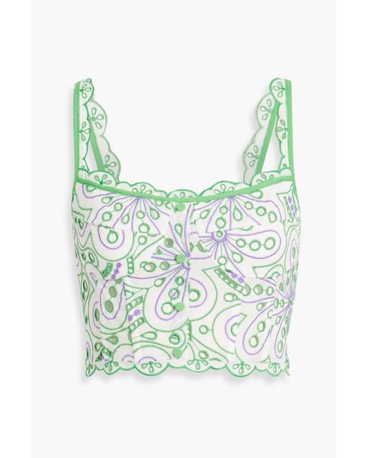 Charo Ruiz Green Tessa Cropped Broderie Anglaise Cotton-Blend Top