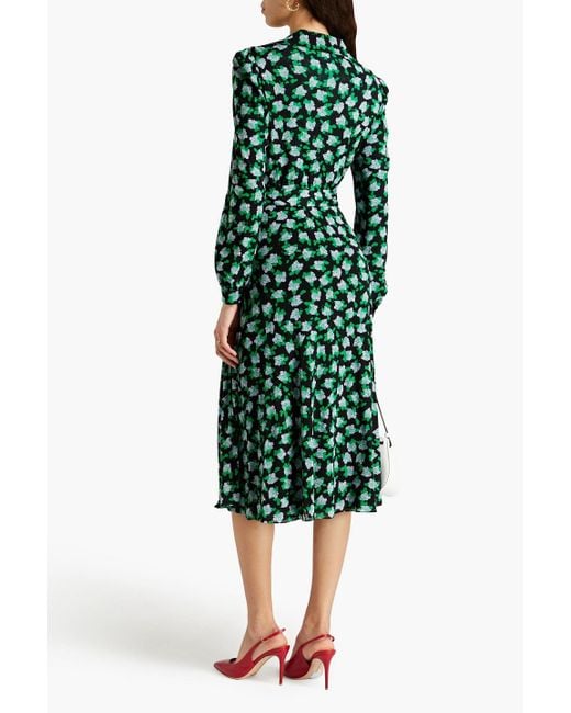 Diane von Furstenberg Green Phoenix Reversible Printed Stretch-mesh Midi Wrap Dress