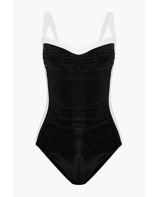 Jets by Jessika Allen Black Ruched Two-tone Swimsuit
