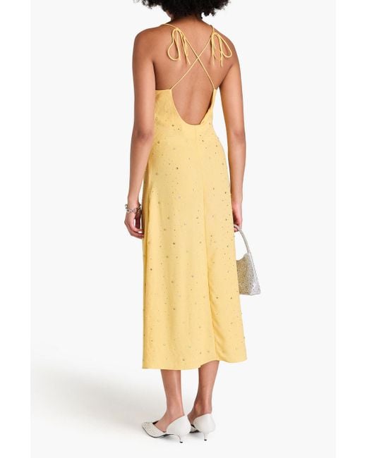 Sandro Yellow Crystal-embellished Ruched Crepe Midi Dress