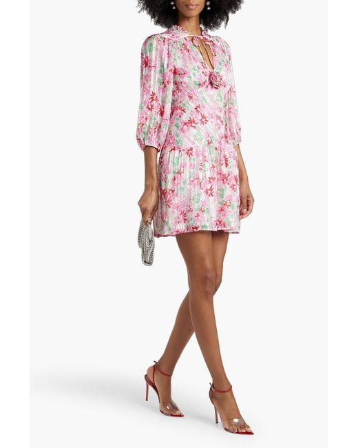 Rixo Pink Devi Metallic Floral-print Silk-blend Jacquard Mini Dress