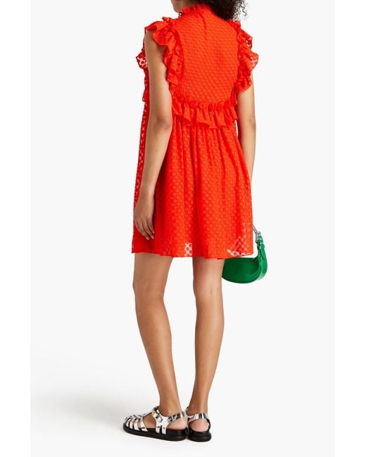 Stella Nova Red Lela Ruffled Polka-dot Devoré Dress