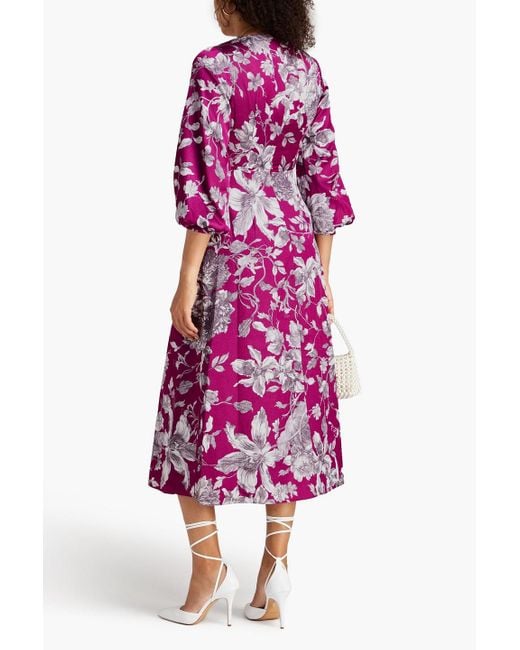 Erdem Pink Maxine Floral-print Hammered-satin Midi Dress