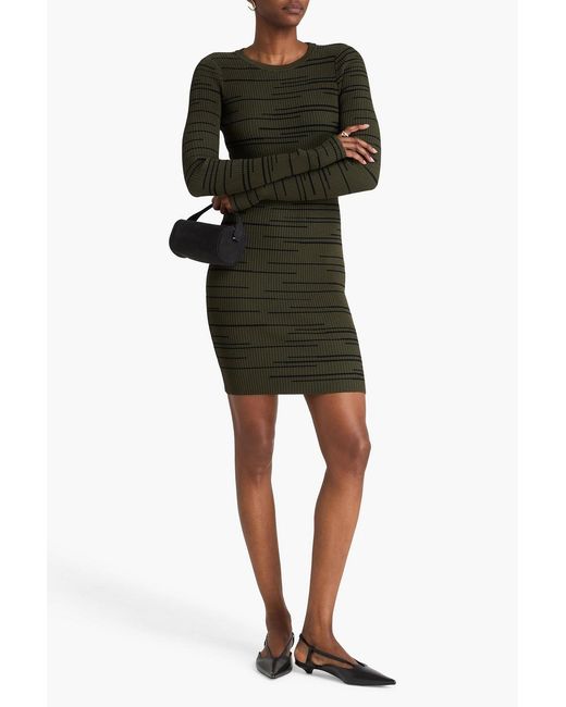Autumn Cashmere Green Striped Ribbed-knit Mini Dress