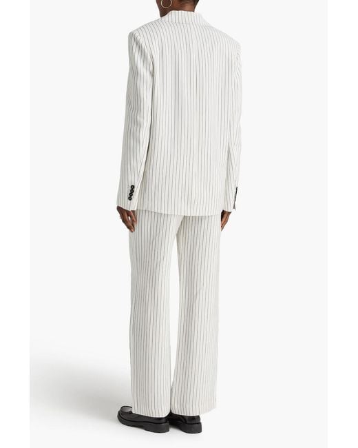 Loulou de Saison White Double-Breasted Pinstriped Twill Blazer