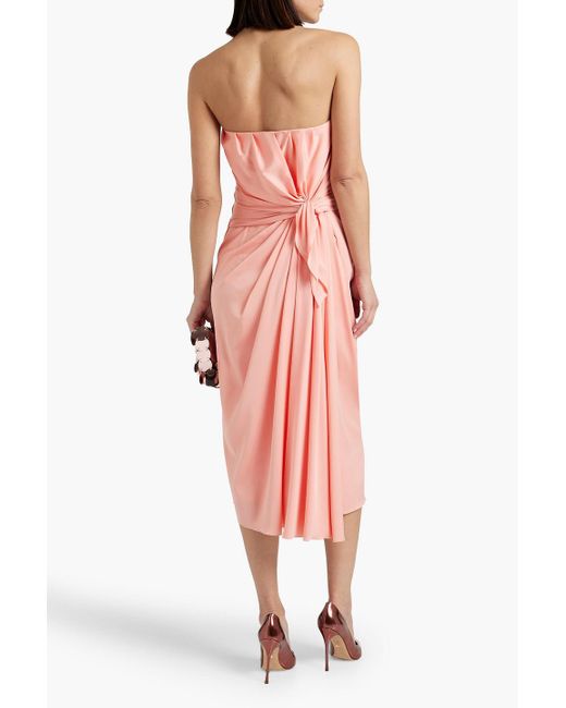 Dolce & Gabbana Pink Strapless Draped Stretch-silk Midi Dress