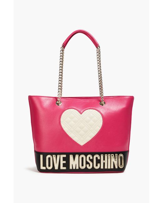Love Moschino Pink Quilted Color-block Faux Leather Shoulder Bag