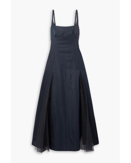 Molly Goddard Odell Tulle-paneled Taffeta Maxi Dress in Blue | Lyst