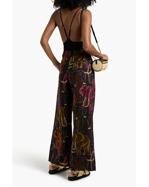 Farm Rio Red Printed Cotton And Lyocell-Blend Canvas Wide-Leg Pants