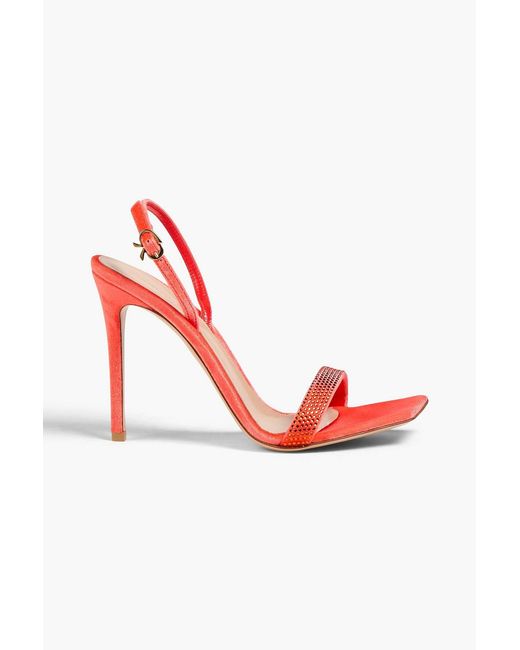 Gianvito Rossi Red Britney Crystal-Embellished Velvet Slingback Sandals