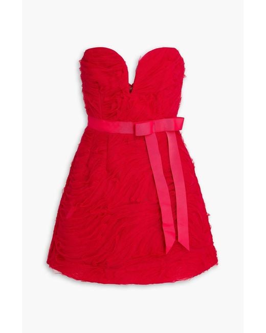 Rebecca Vallance Red Fernanda Strapless Tulle Mini Dress