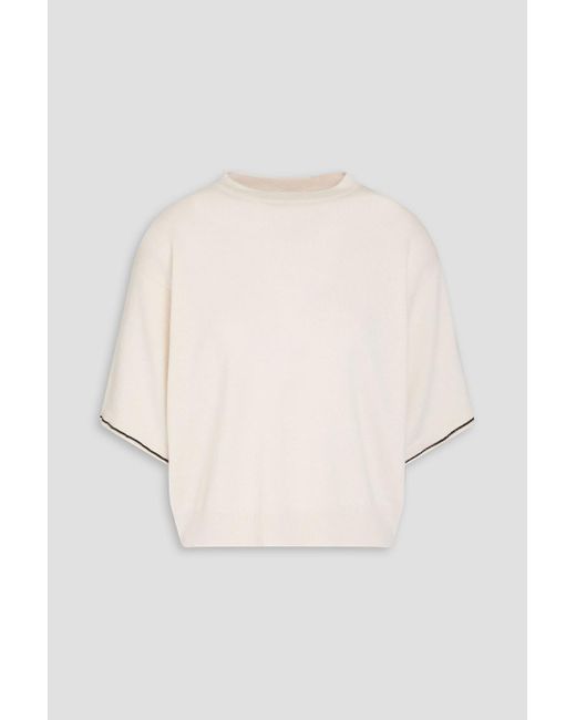 Brunello Cucinelli Natural Bead-Embellished Wool, Cashmere And Silk-Blend Sweater