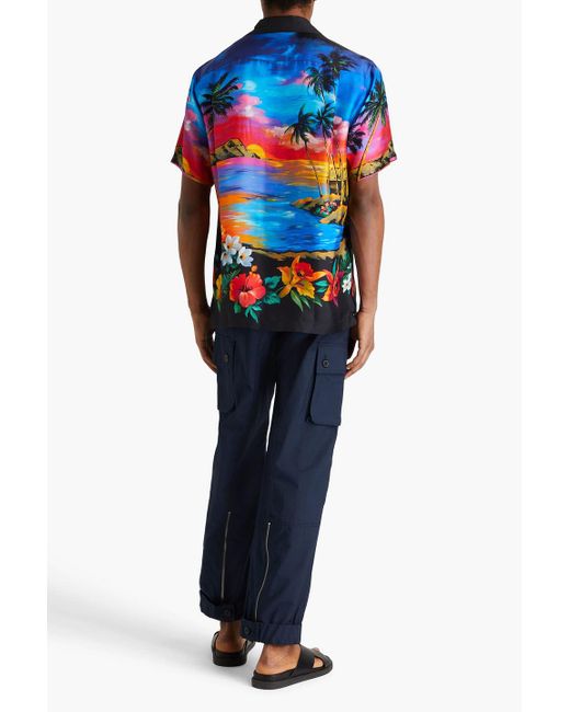 Dolce & Gabbana Blue Printed Silk-twill Shirt for men