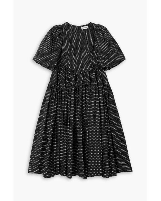 Molly Goddard Black Allegra Ruched Polka-dot Cotton-poplin Midi Dress