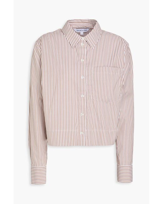 Veronica Beard Pink Maia Cropped Striped Cotton-Poplin Shirt