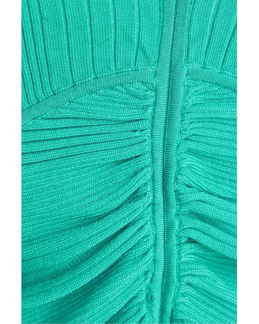 Sandro Blue Cropped Ruched Ribbed-knit Top