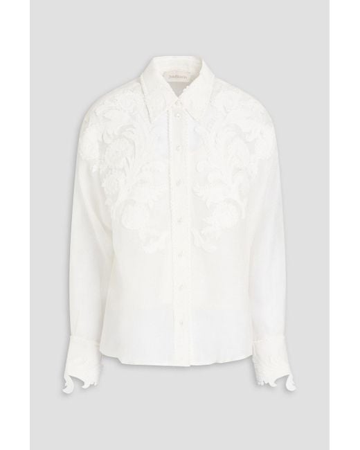 Zimmermann White Embellished Linen And Silk-blend Shirt